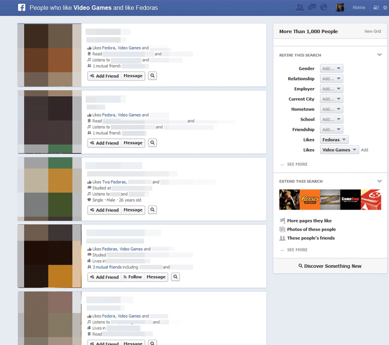 Illustration for article titled Gamers Also Like Cheetos and Fedoras, According To Facebook's New Search Tool